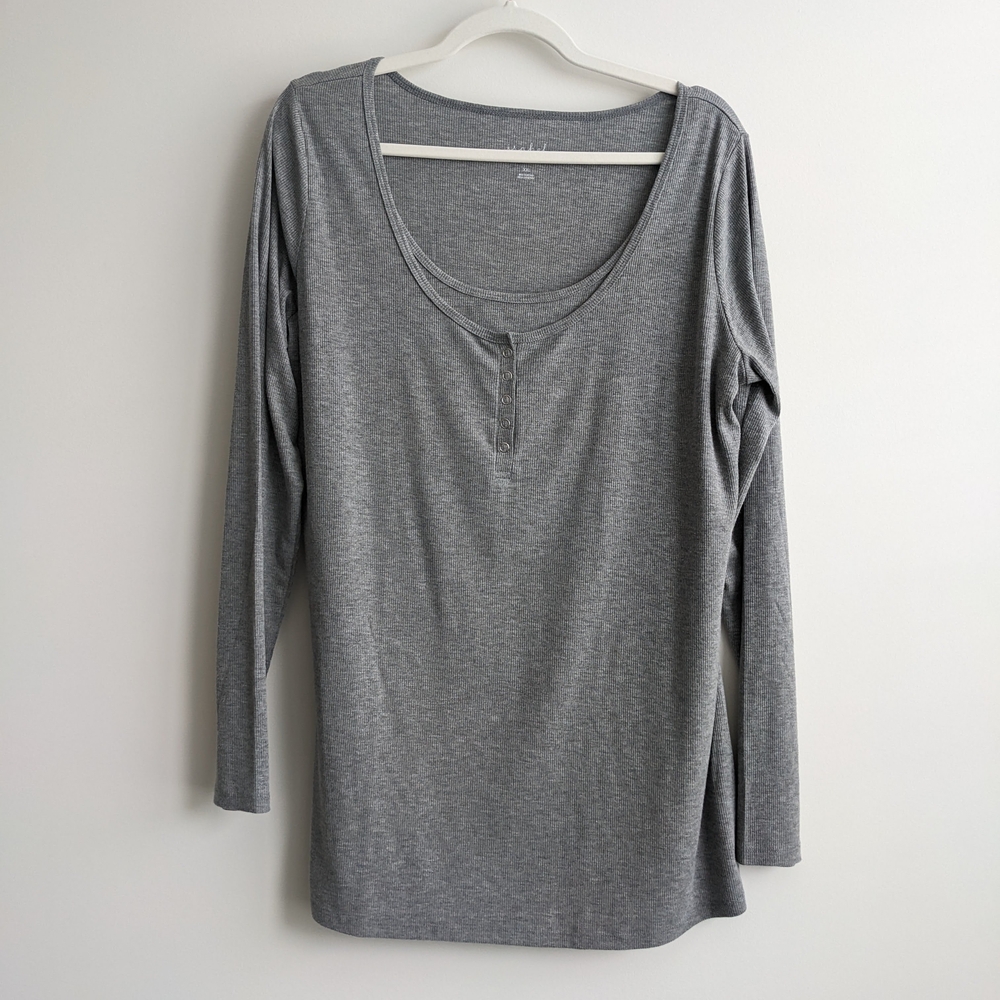 ISABEL MATERNITY Gray Long Sleeve Nursing Henley Top XXL